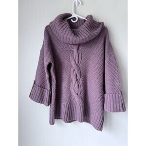 Rodier Wool Alpaca Cable Knit Turtleneck Sweater Womens M Purple
